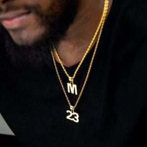 Custom Block Letter & Number Pendant in Gold