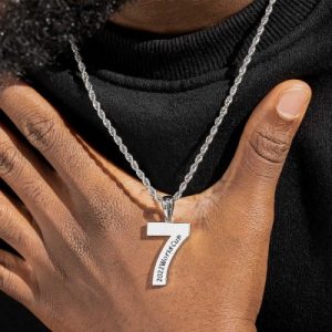 Custom Number Engravable Pendant in White Gold