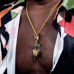 Iced Warrior Helmet Pendant in Gold