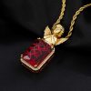 Iced Praying Angel Ruby Cube Pendant