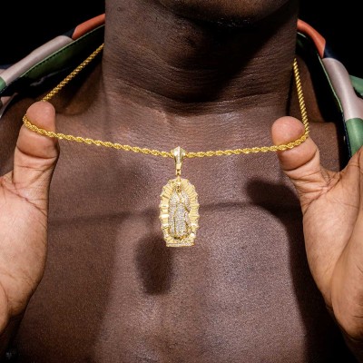 Iced Virgin Mary Pendant in Gold