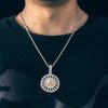 Iced Skeleton Pharaoh Round Pendant in White Gold