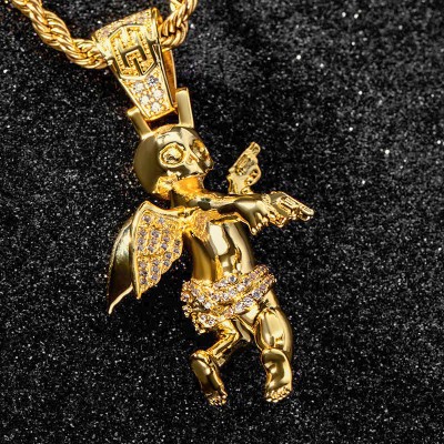 Iced Skull Angel with Shooting Machinery Pendant