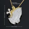 Iced Praying Hands Cross Angel Pendant