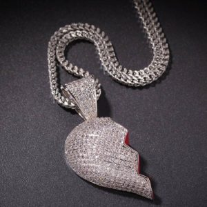 2pc Broken Heart Pendant in White Gold