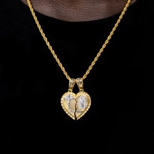 2Pcs Te Amo Heart Pendant in Gold