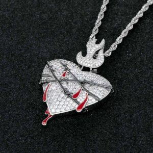 Iced Bleeding Heart Wrapped in Thorns Pendant