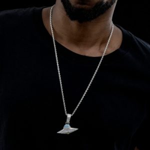 Iced UFO Pendant in White Gold