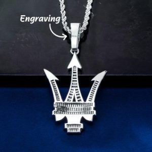 Baguette Stone Trident Pendant in White Gold