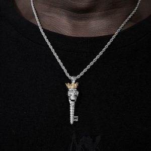 Two-tone Crown Skull Key Pendant