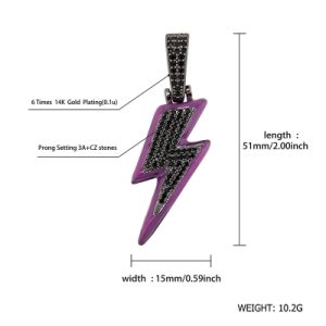 Iced Enamel Purple Lightning Pendant in Black Gold