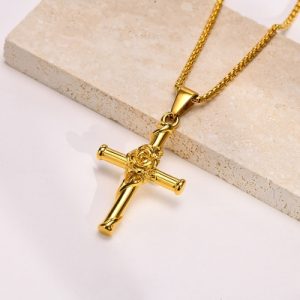 Rose Cross Pendant Necklace