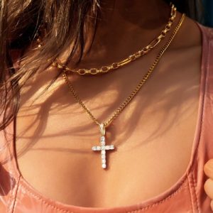 Women's Iced Cross Pendant in Gold