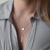 Round Pendant Bead Chain Layered Necklace