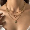 3Pcs Heart Pendant Beaded Chain Layered Necklace
