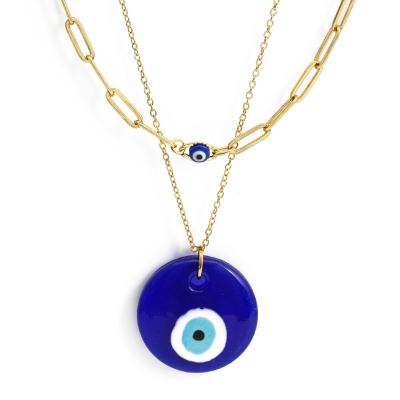 2Pcs Blue Evil Eye Pendant Chain Choker Necklaces