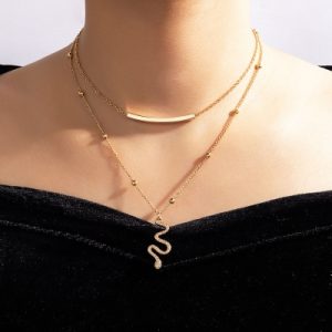 Snake Pendant Beaded Chain Layered Necklace