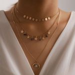 Moon and Star Tassel Layered Necklace