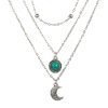 Silver Moon Pendant Beaded Chain Choker Layered Necklace