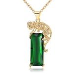 Green Emerald Leopard Pendant Necklace