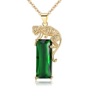 Green Emerald Leopard Pendant Necklace