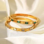 Stainless Steel White Green CZ Bangle