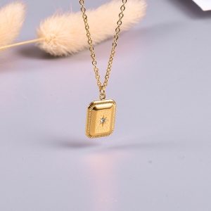 Octagram Embossed Stainless Steel Square Necklace