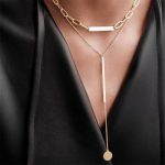 Gold Bar Disc Layered Necklace