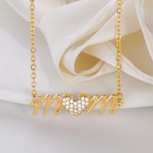 Iced Heart "mom" Letter Necklace