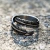 Vintage Feather Wrap Stainless Steel Ring