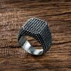 Retro Square Polka Dot Stainless Steel Ring