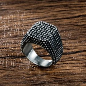 Retro Square Polka Dot Stainless Steel Ring