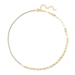 Sterling Silver Half Tennis and Half Link Chain in Gold