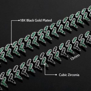 Iced 13mm Emerald Rivet Spike Thorns Cuban Chain