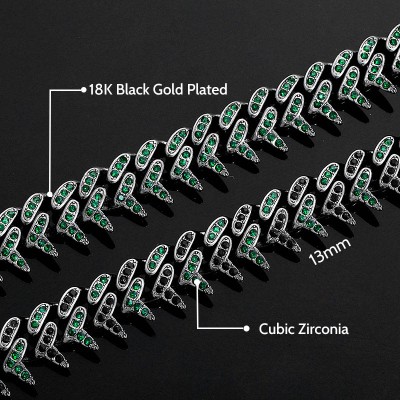 Iced 13mm Emerald Rivet Spike Thorns Cuban Chain