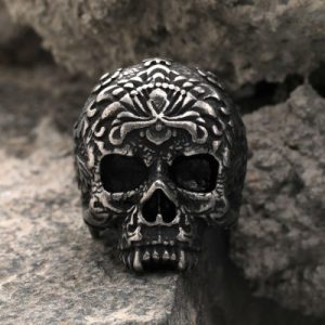 Vintage Flower Skull Stainless Steel Ring