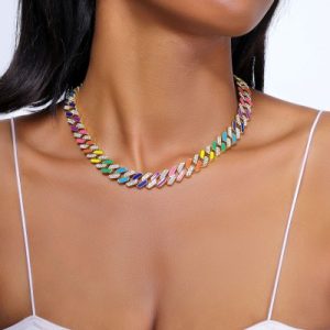 Women's 11mm Multi-Color Half-Iced Cuban Chain