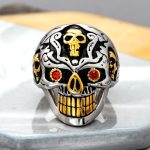 Biker Red Eyes Skull Stainless Steel Ring