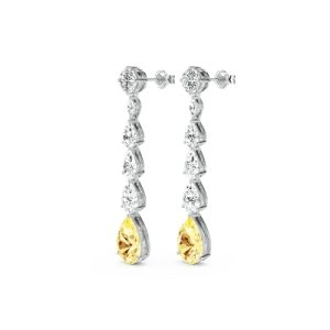 Yellow Round & Pear Cut Long Dangle Earrings