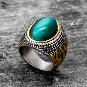 Vintage Green Agate Stainless Steel Ring