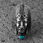Native American Indian Chief Head Biker Stainless Steel Ring
