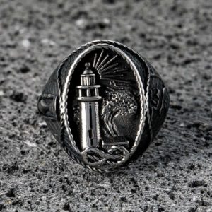 Lighthouse Hourglass Stainless Steel Marine Ring