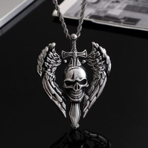 Vintage Skull Sword Wings Titanium Steel Pendant