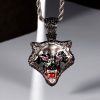 Roaring Wolf Head Pendant in Black Gold