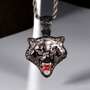 Roaring Wolf Head Pendant in Black Gold