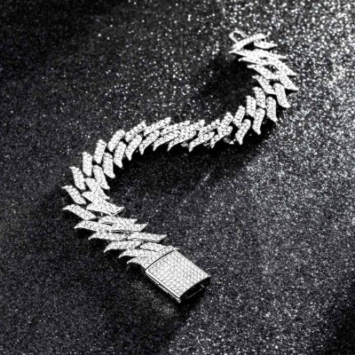 18mm Iced Spiked Cuban Bracelet in White Gold
