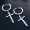 Women's Cross Dangle Earrings in White Gold