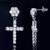 Women's Flower Cluster Cross Earrings in White Gold