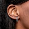 Women's Iced Circle Hoop Earrings in White Gold