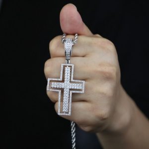Iced Rotatable Cross Pendant in White Gold
